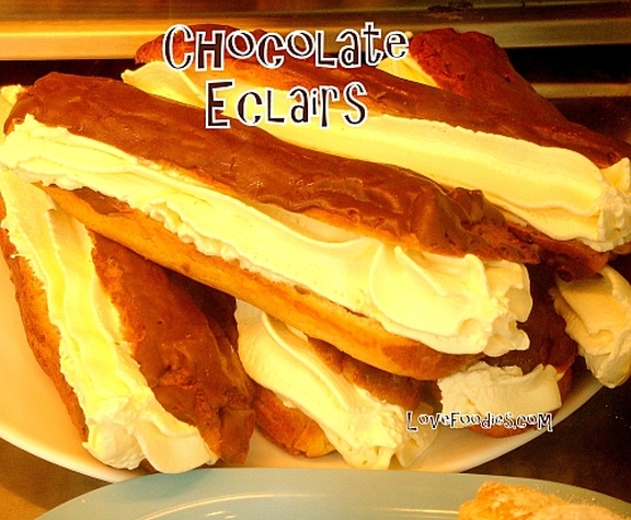 Cream filled chocolate eclairs